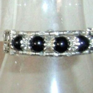 Black Large Beaded Silver Chain extension Bracelet